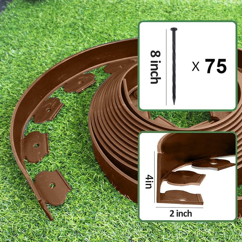 maebeacae 49FT Landscape Edging, 4 in Tall Garden Edging Borders with 75 Spikes,Flexible Lawn Edging Plastic Borders for Garden, Flower Beds, Pavement-Brown - Image 2